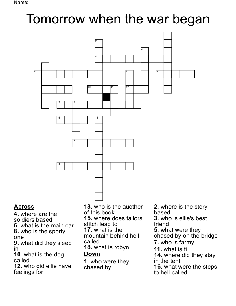 Tomorrow when the war began  Crossword