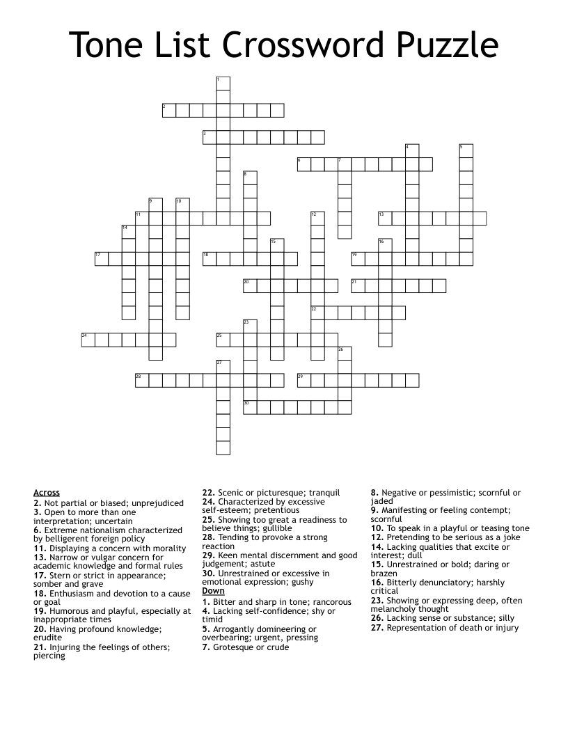 Tone List Crossword Puzzle