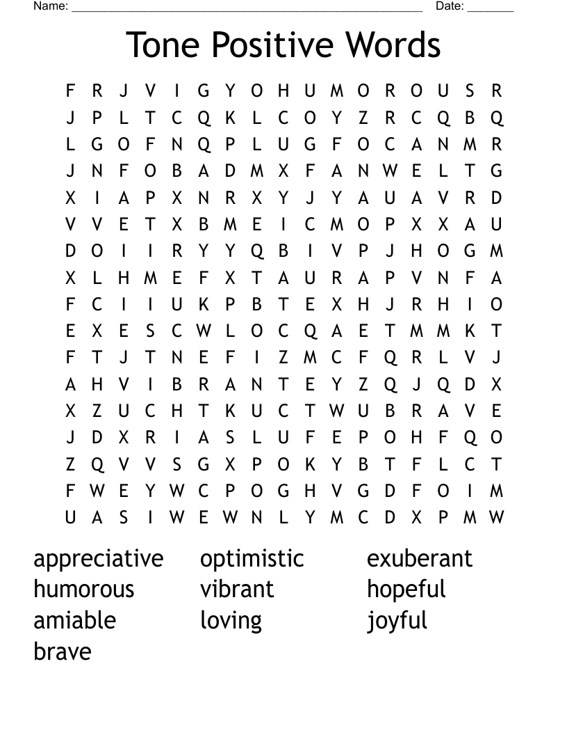 Tone Positive Words Word Search