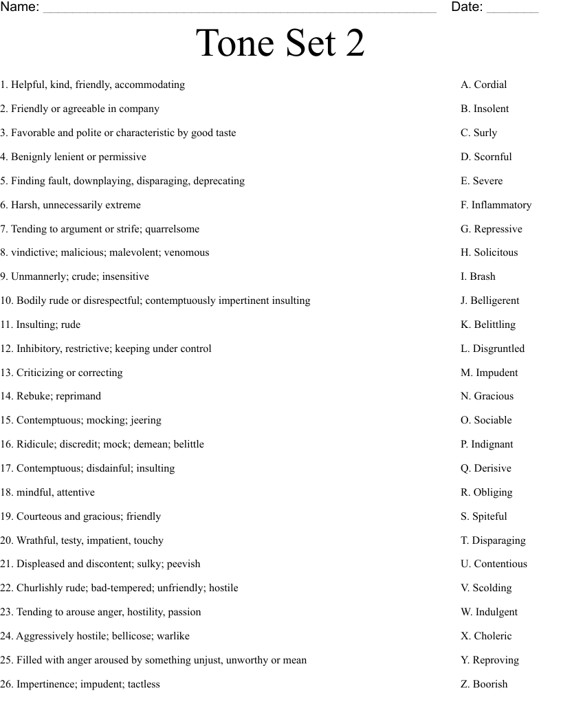Tone Set 2 Worksheet