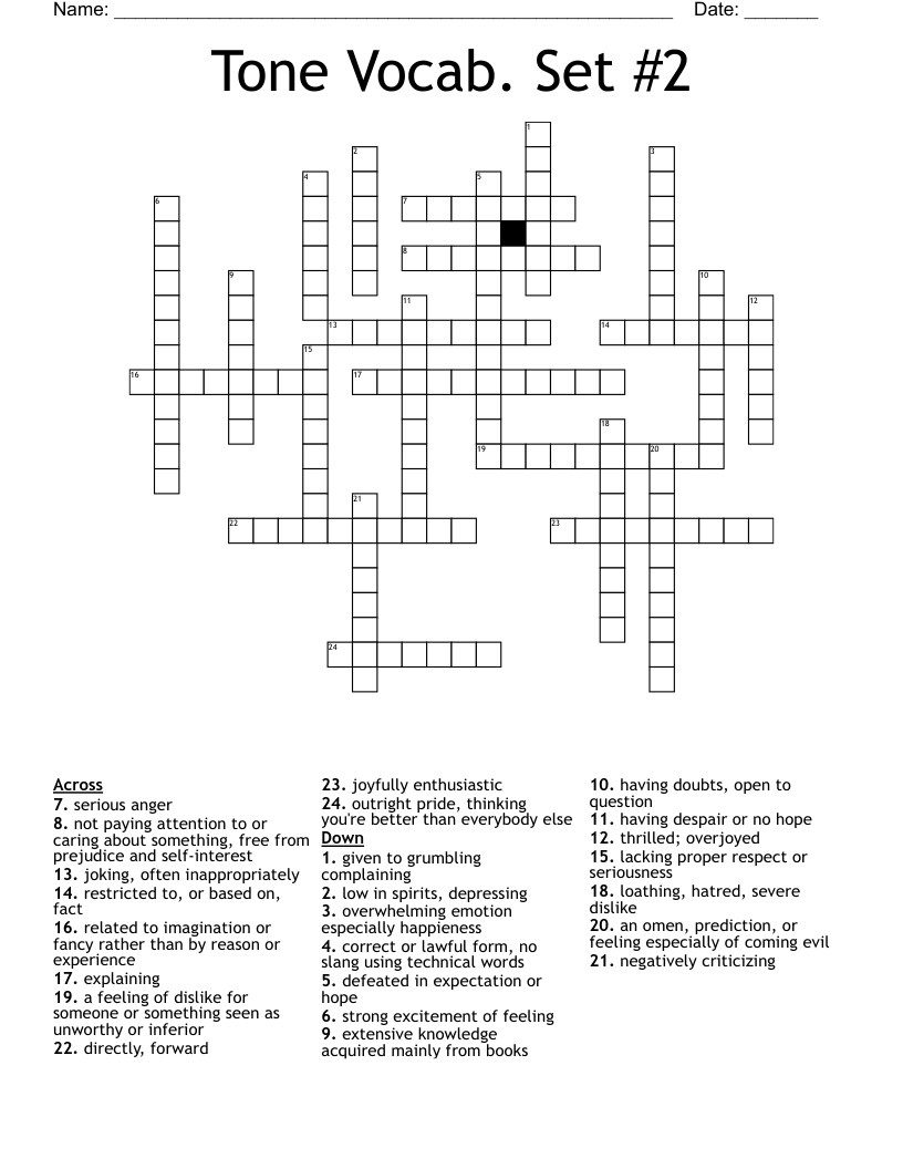 Tone Vocab. Set #2 Crossword