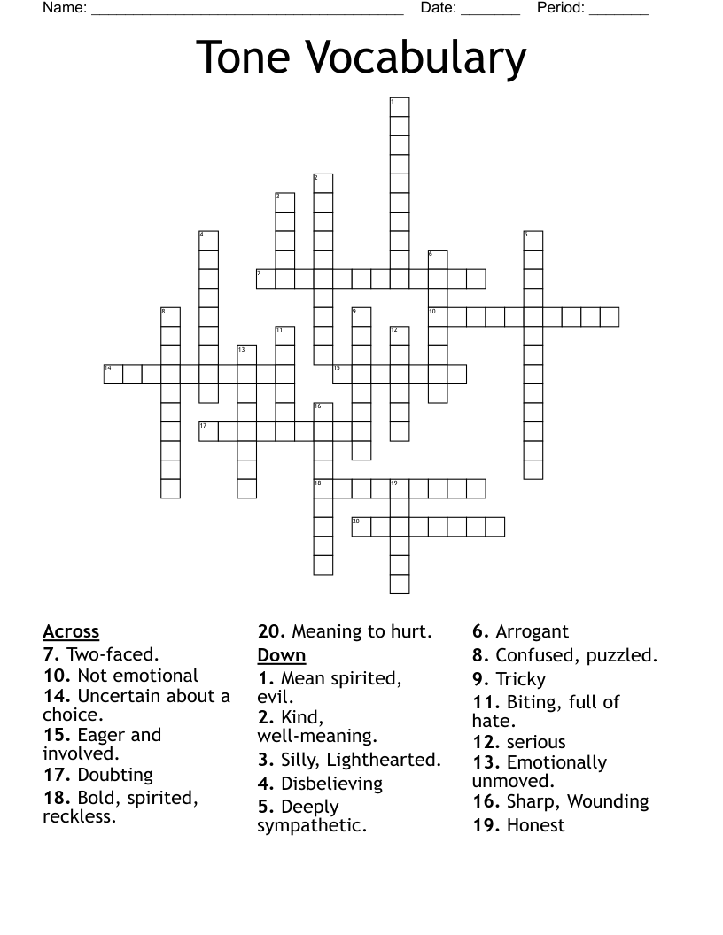 Tone Vocabulary  Crossword