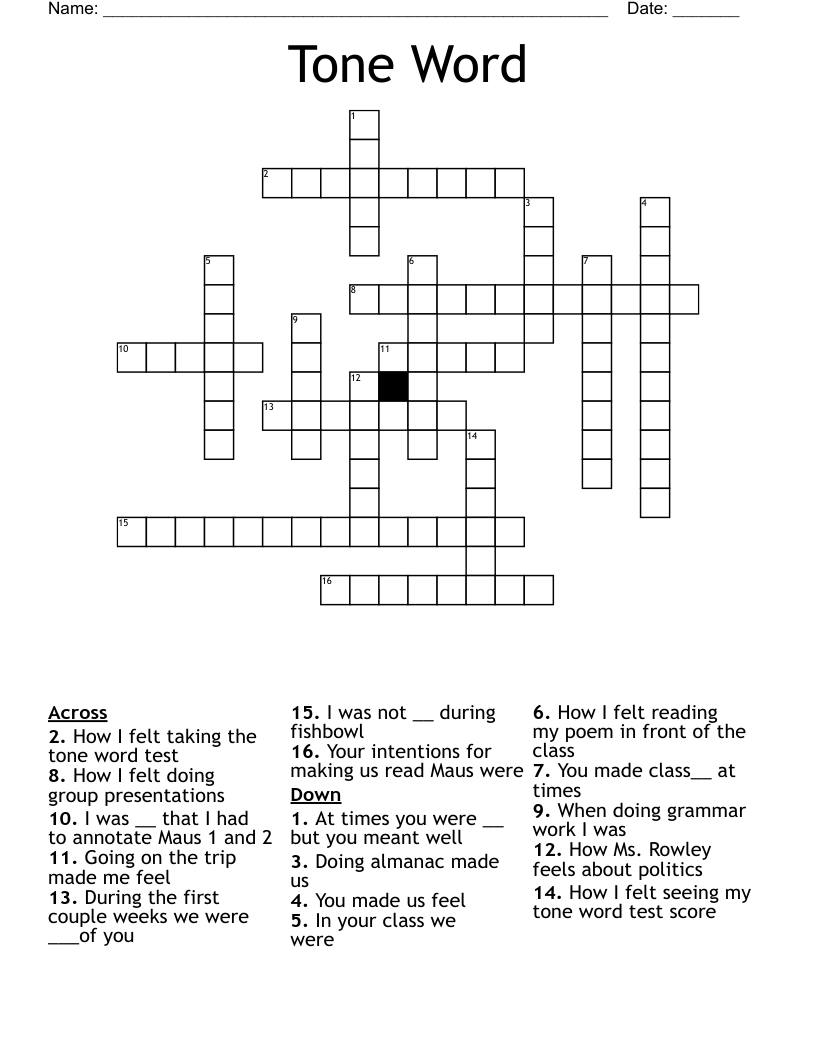 Tone Word Crossword
