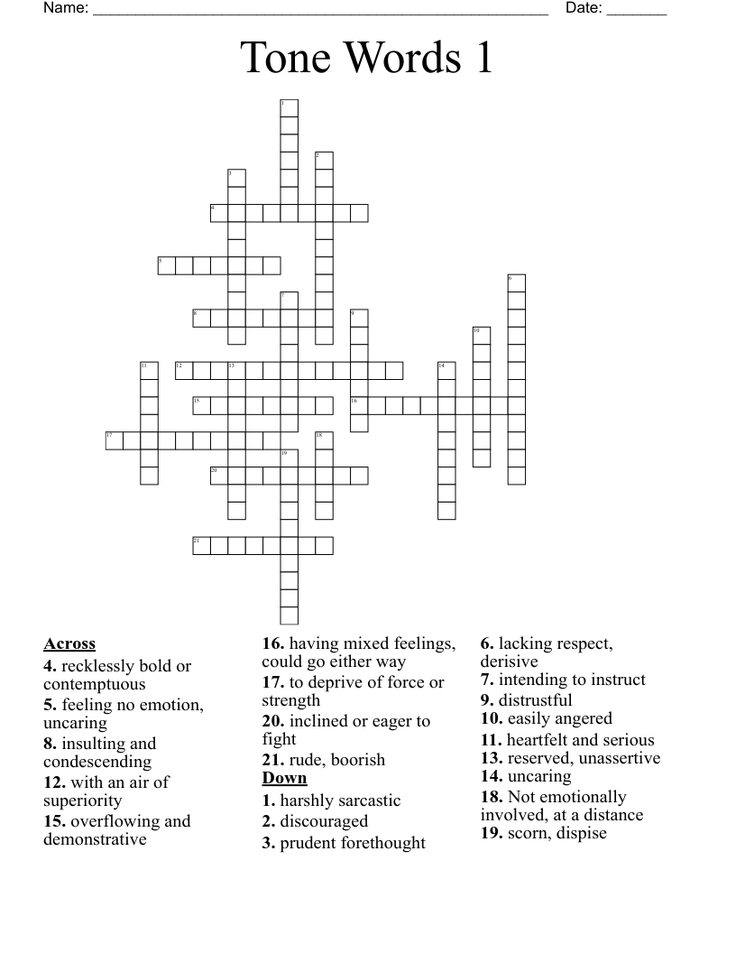 Tone Words 1 Crossword