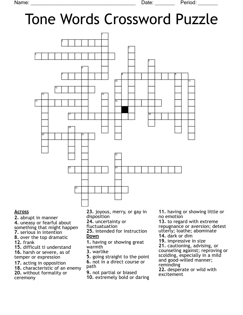 Tone Words Crossword Puzzle