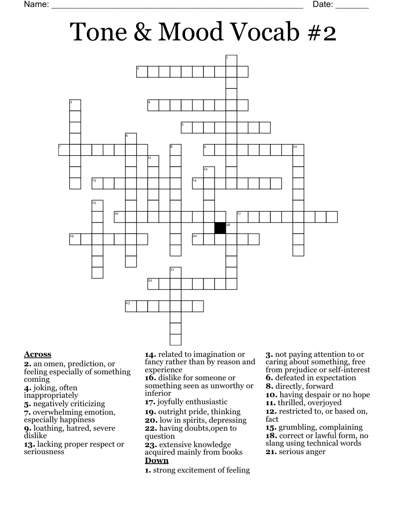 Tone & Mood Vocab #2 Crossword