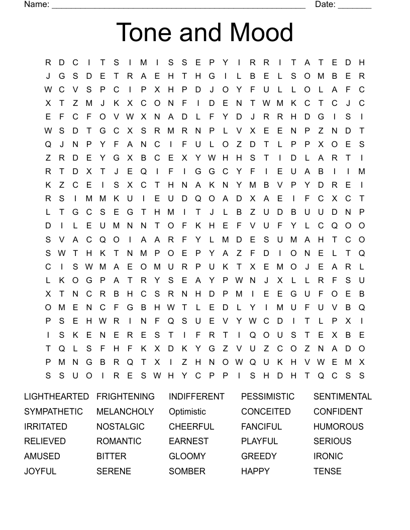 Tone and Mood Word Search