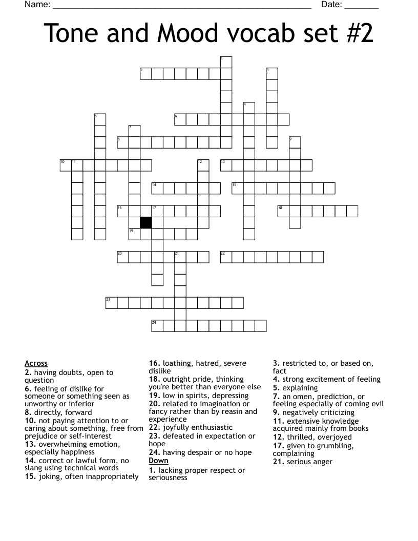 Tone and Mood vocab set #2 Crossword