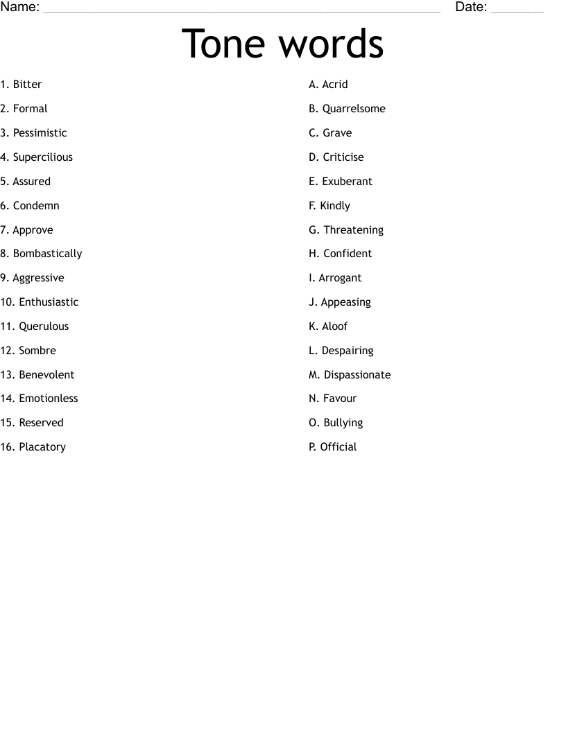 Tone words  Worksheet