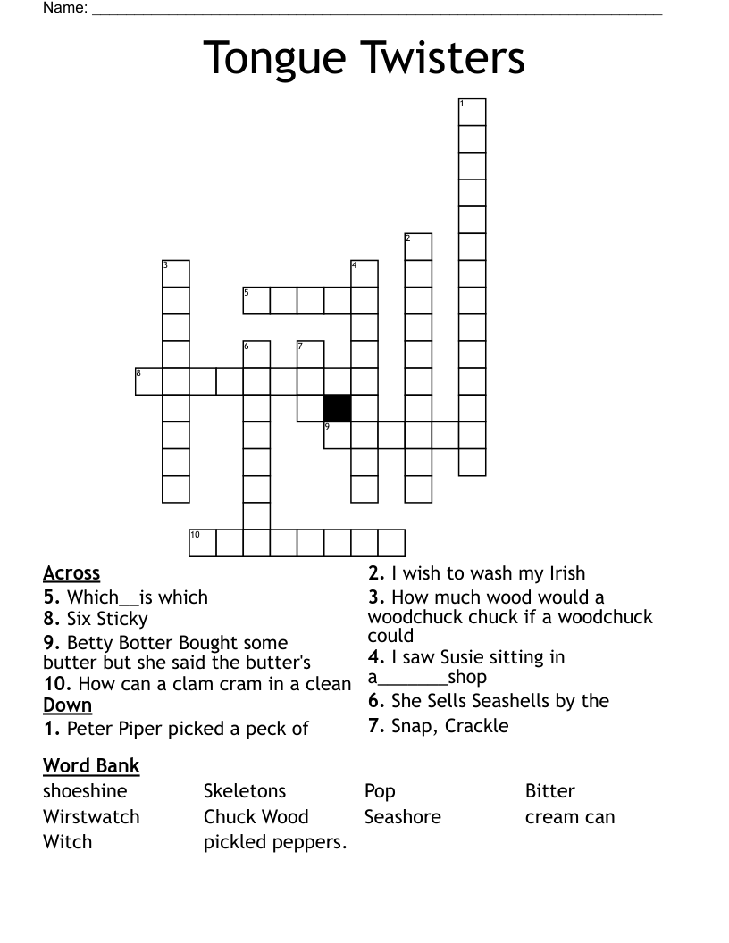 Tongue Twisters  Crossword