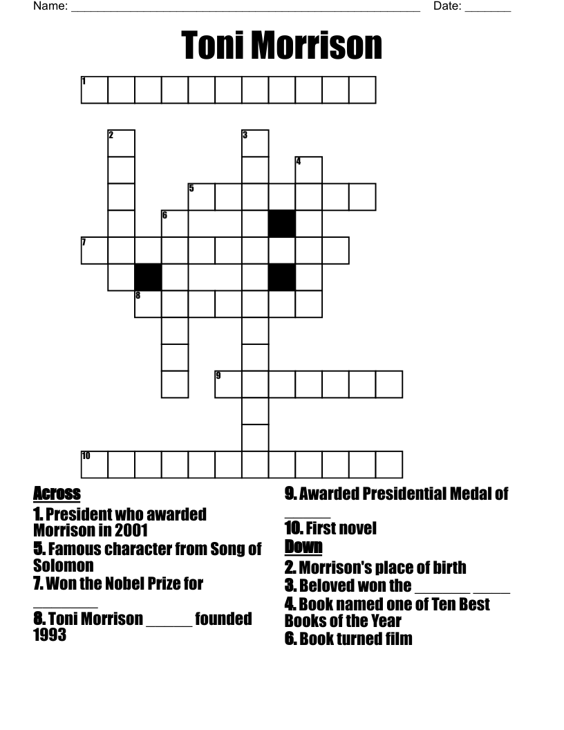Toni Morrison Crossword