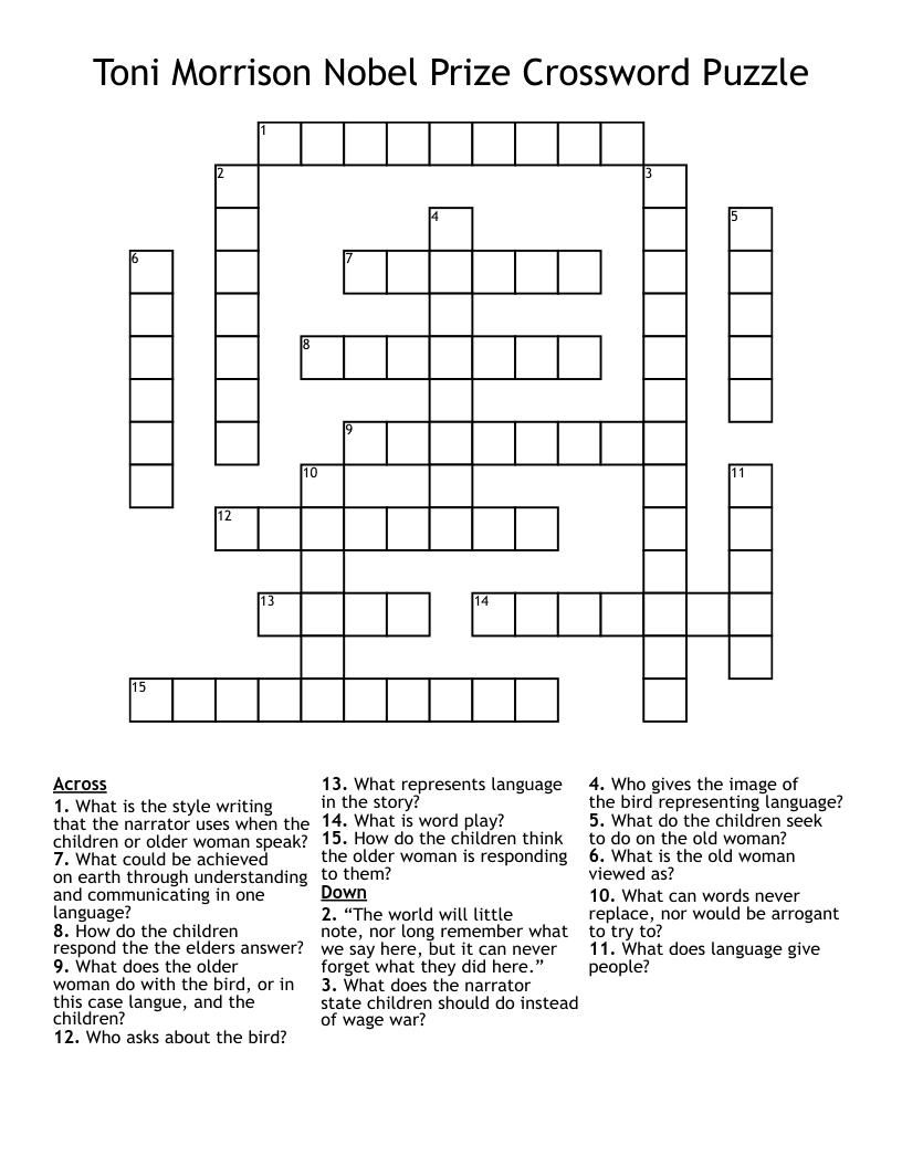 Toni Morrison Nobel Prize Crossword Puzzle