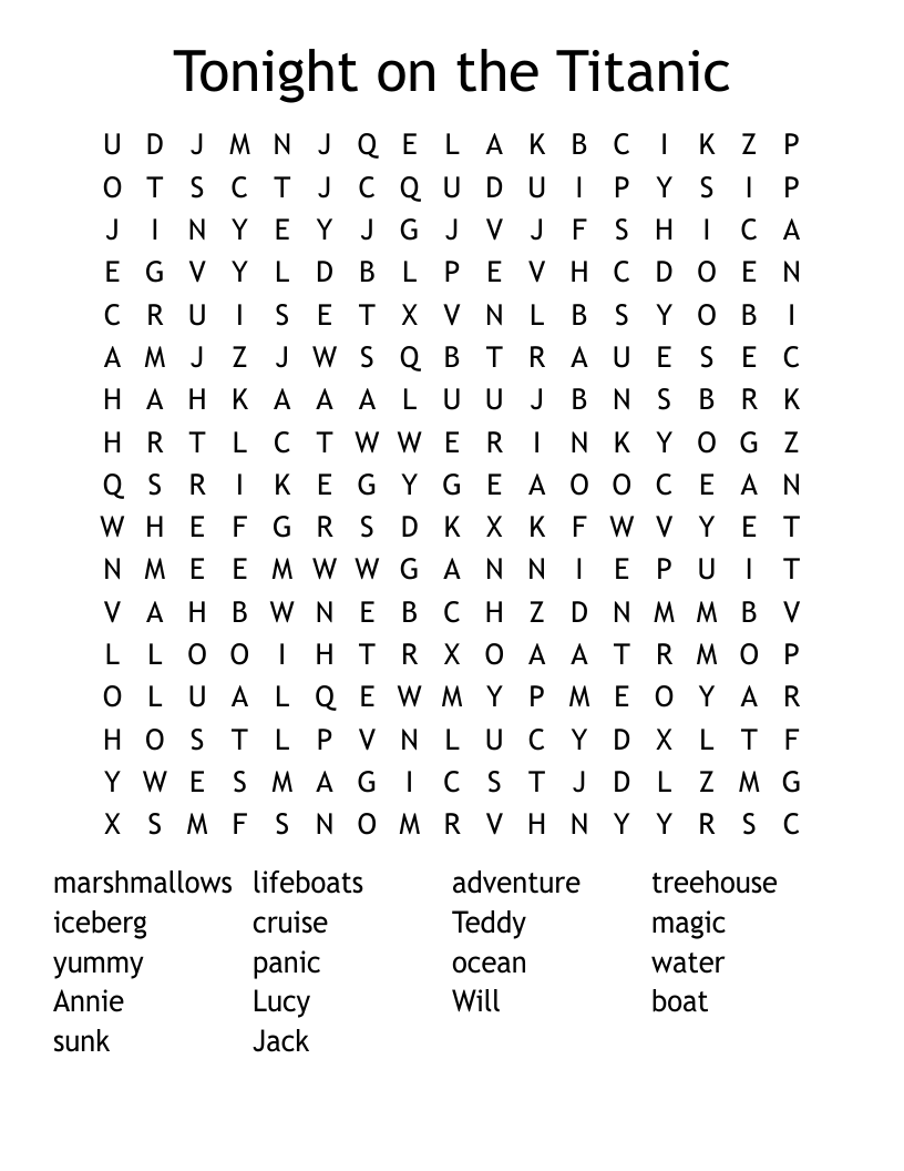 Tonight on the Titanic Word Search