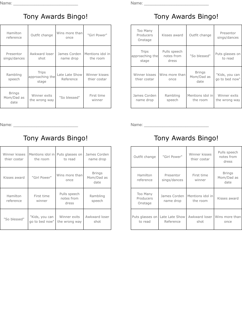 Tony Awards Bingo!