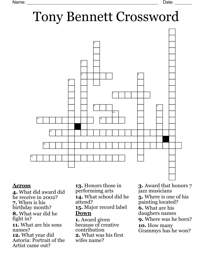 Tony Bennett Crossword 
