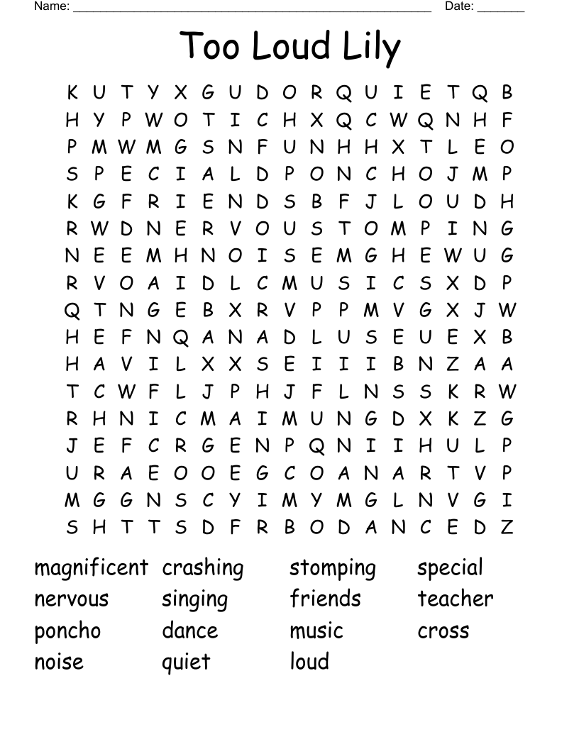 Too Loud Lily Word Search