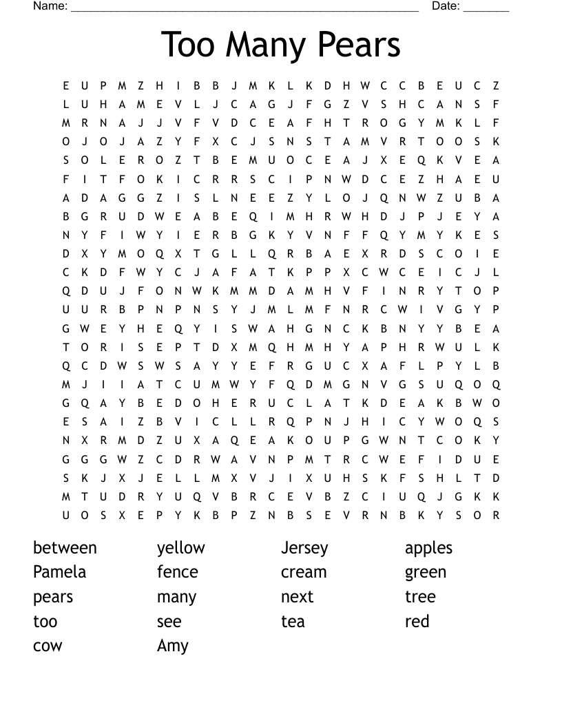 Too Many Pears Word Search