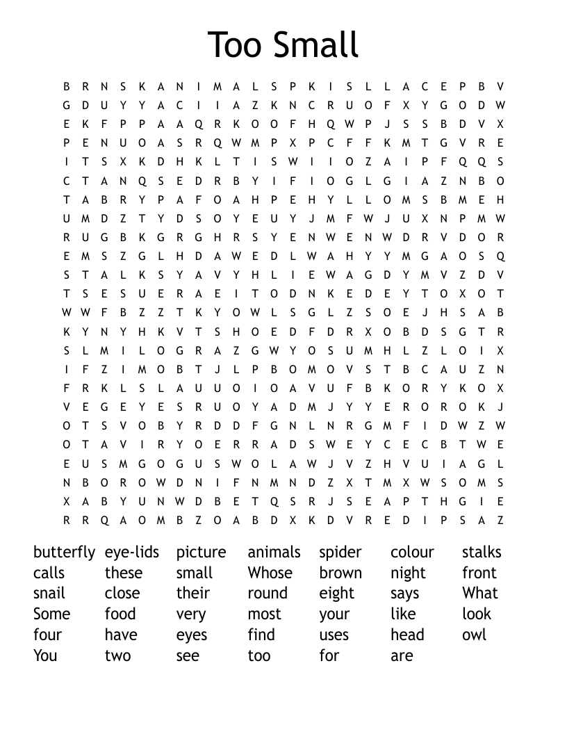 Too Small  Word Search