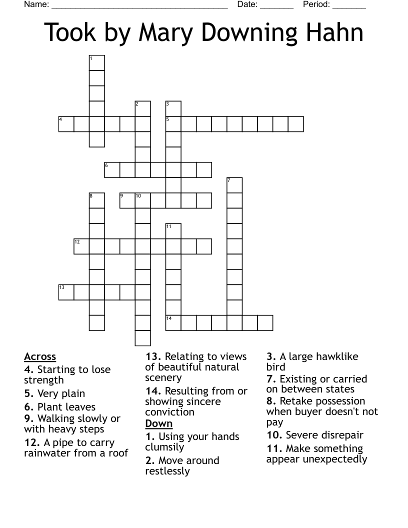 Took by Mary Downing Hahn Crossword