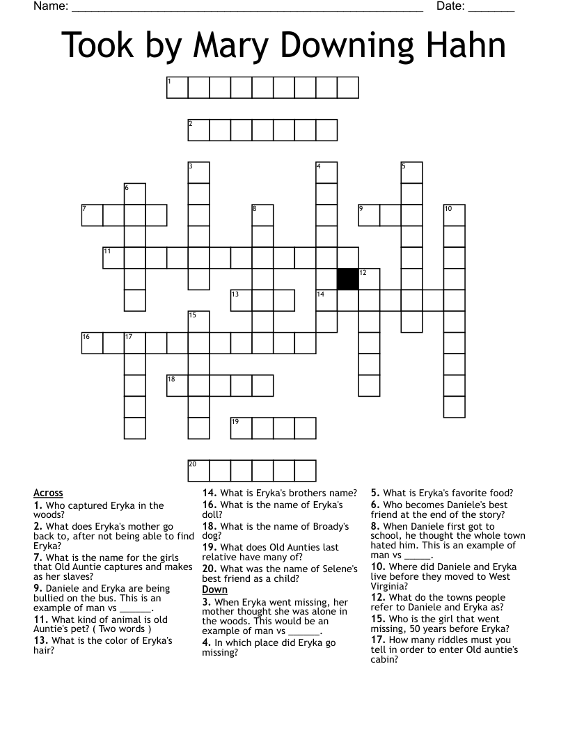 Took by Mary Downing Hahn Crossword