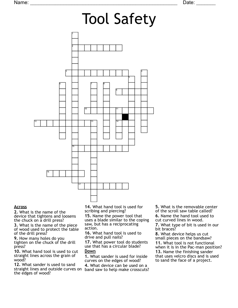 Tool Safety Crossword