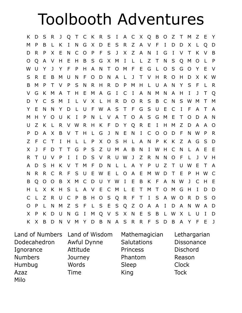 Toolbooth Adventures Word Search