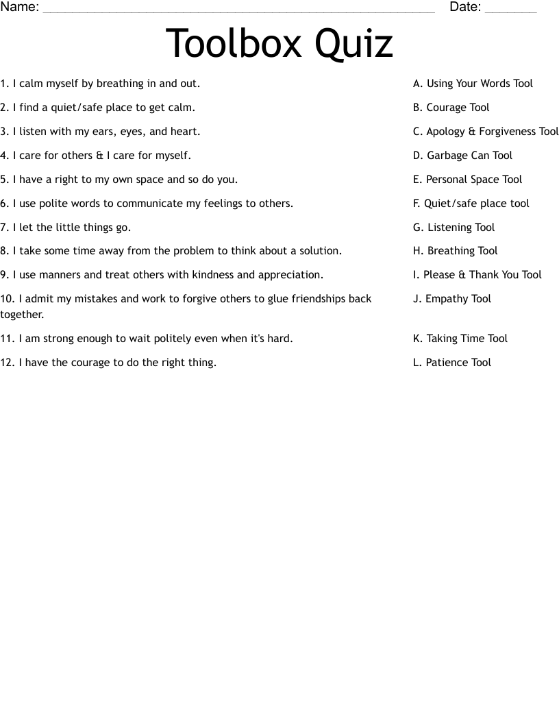 Toolbox Quiz Worksheet