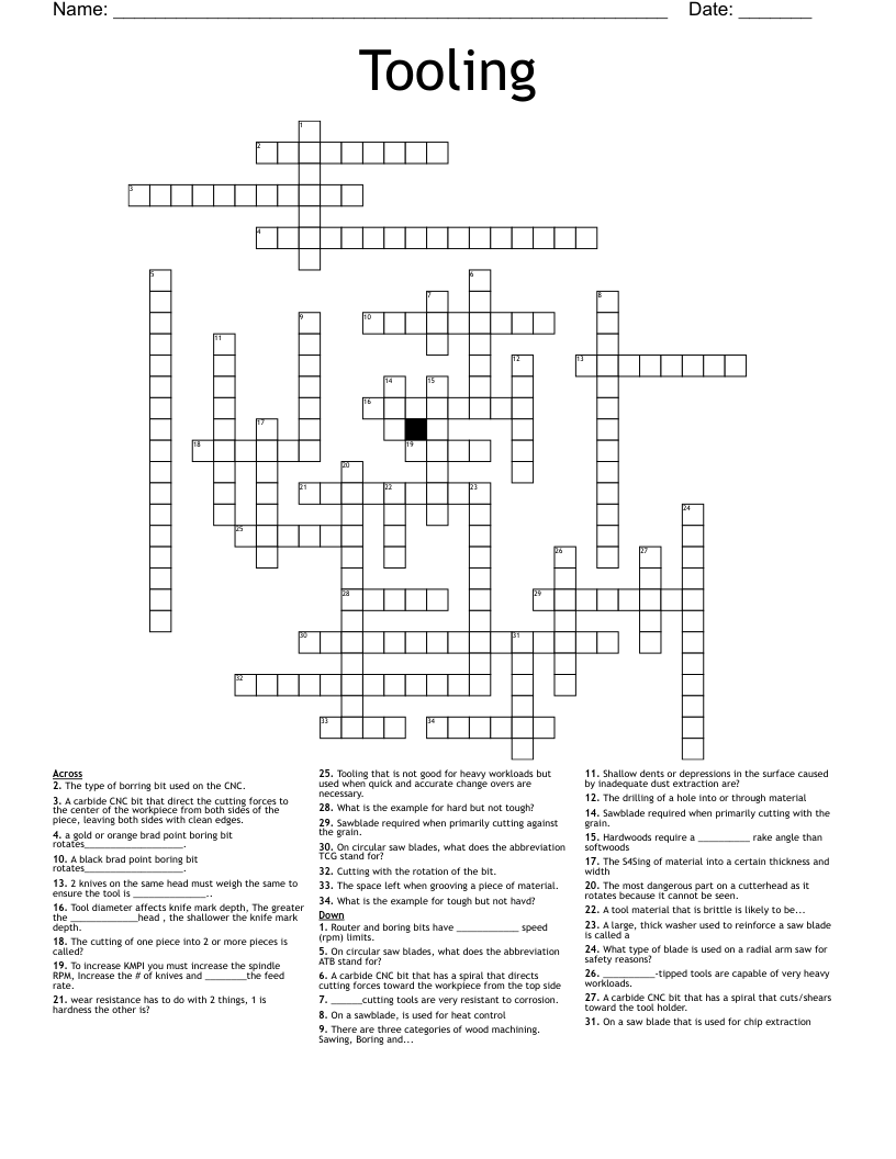 Tooling Crossword