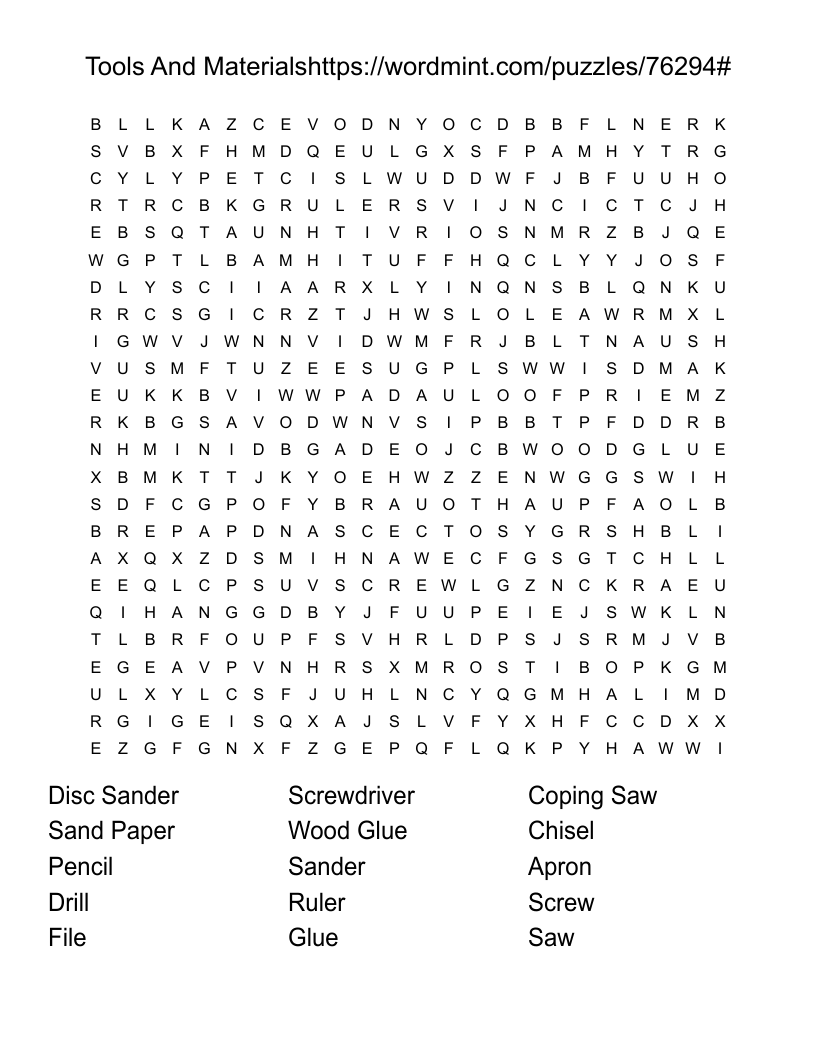 Tools And Materialshttps://wordmint.com/puzzles/76294# Word Search