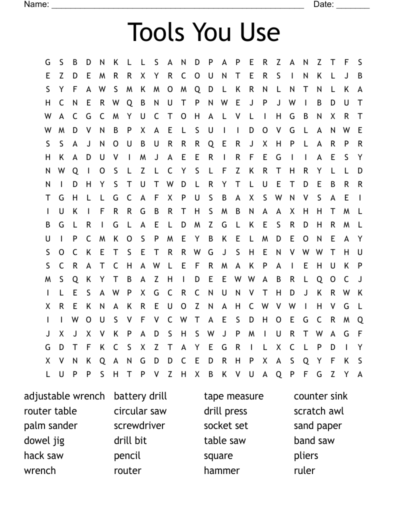 Tools You Use Word Search
