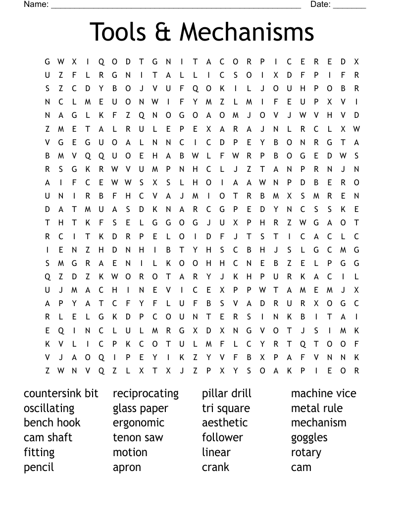 Tools & Mechanisms Word Search