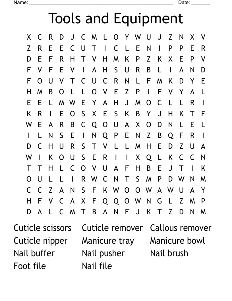 Tools and Equipment Word Search