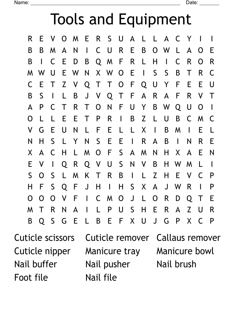 Tools and Equipment Word Search