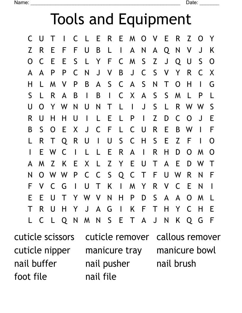Tools and Equipment Word Search