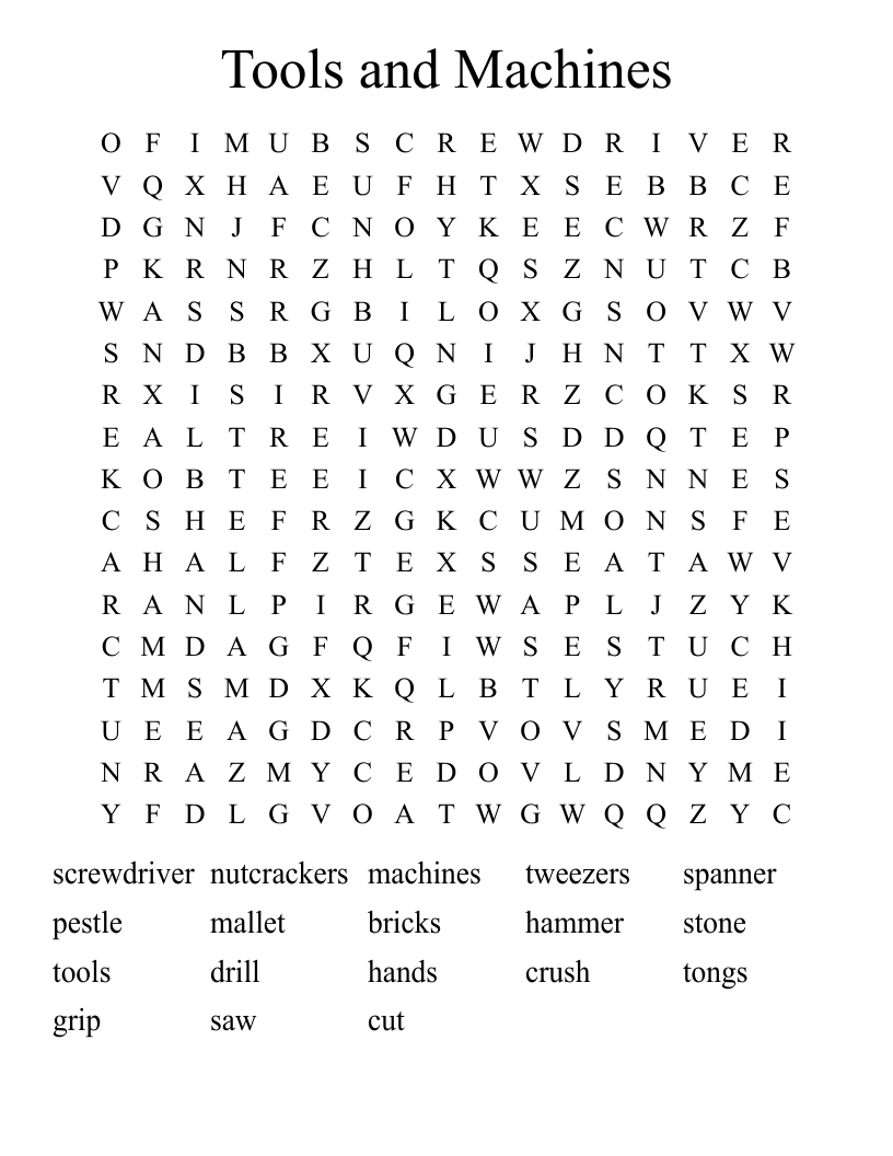 Tools and Machines Word Search