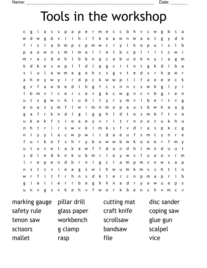 Tools in the workshop Word Search