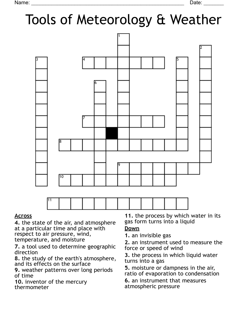 Tools of Meteorology & Weather Crossword