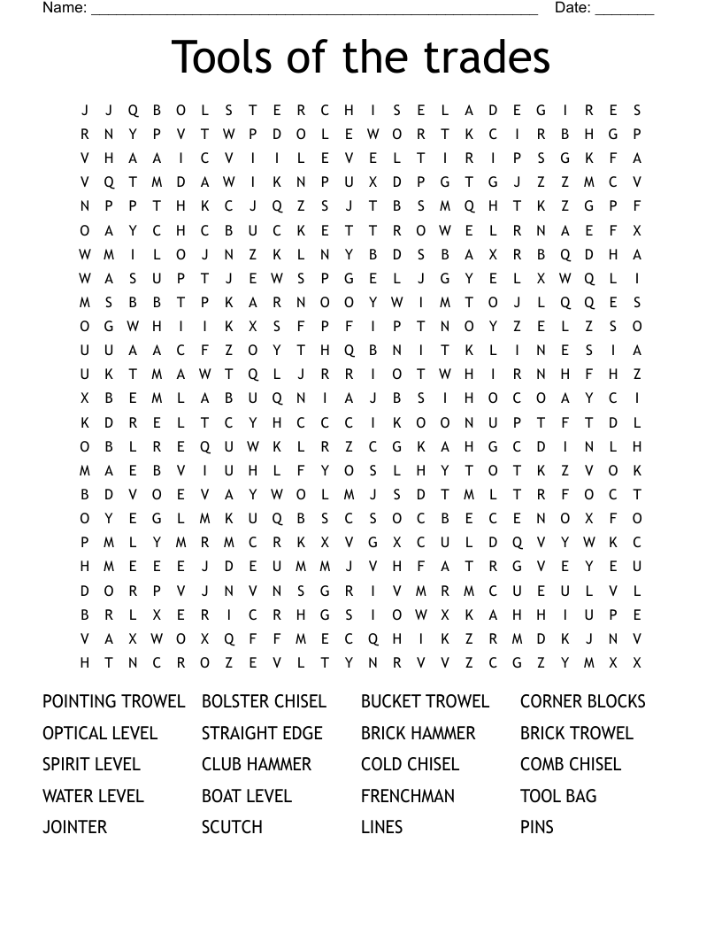 Tools of the trades Word Search