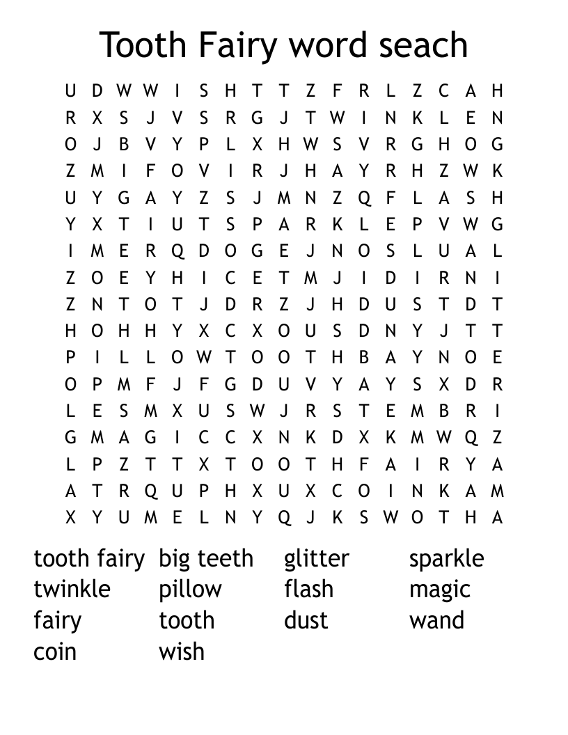 Tooth Fairy word seach Word Search