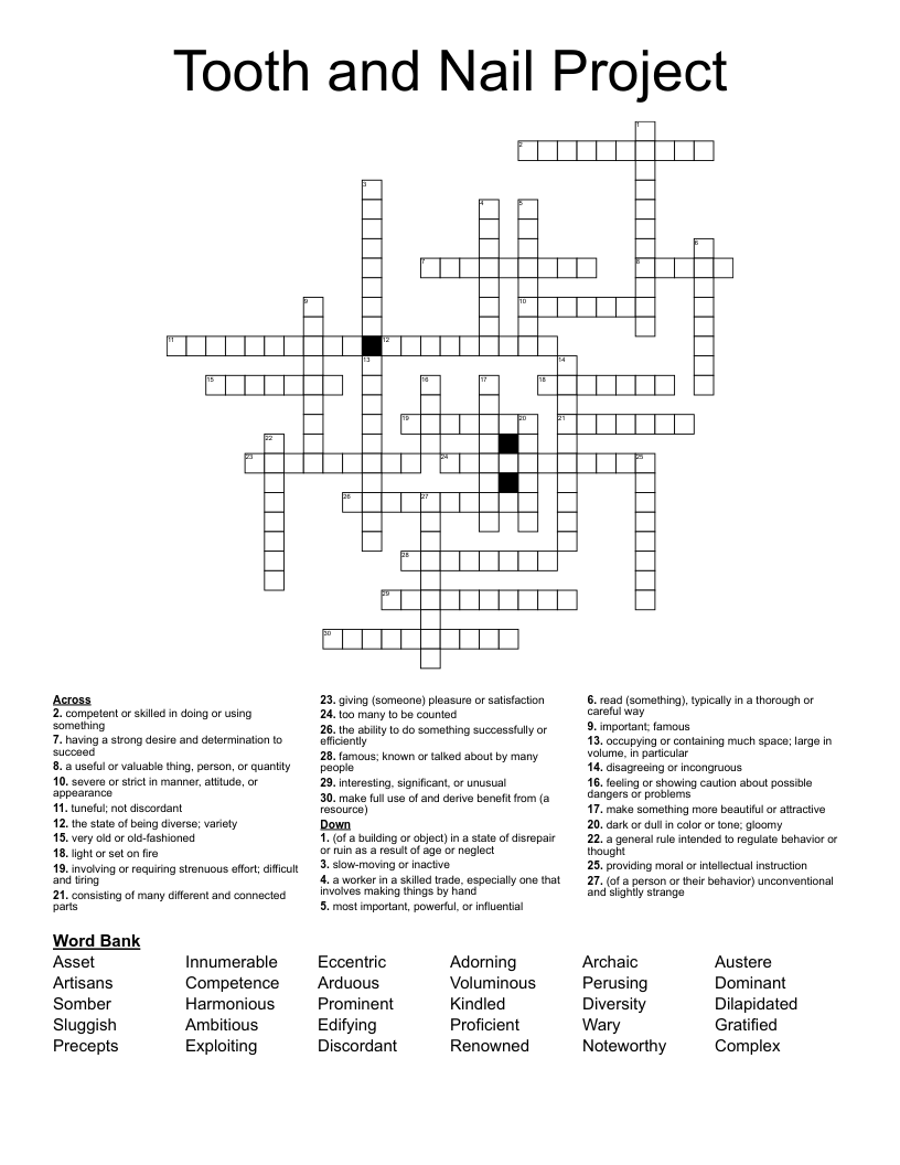 Tooth and Nail Project Crossword