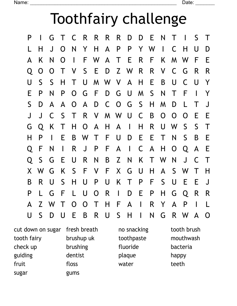 Toothfairy challenge Word Search