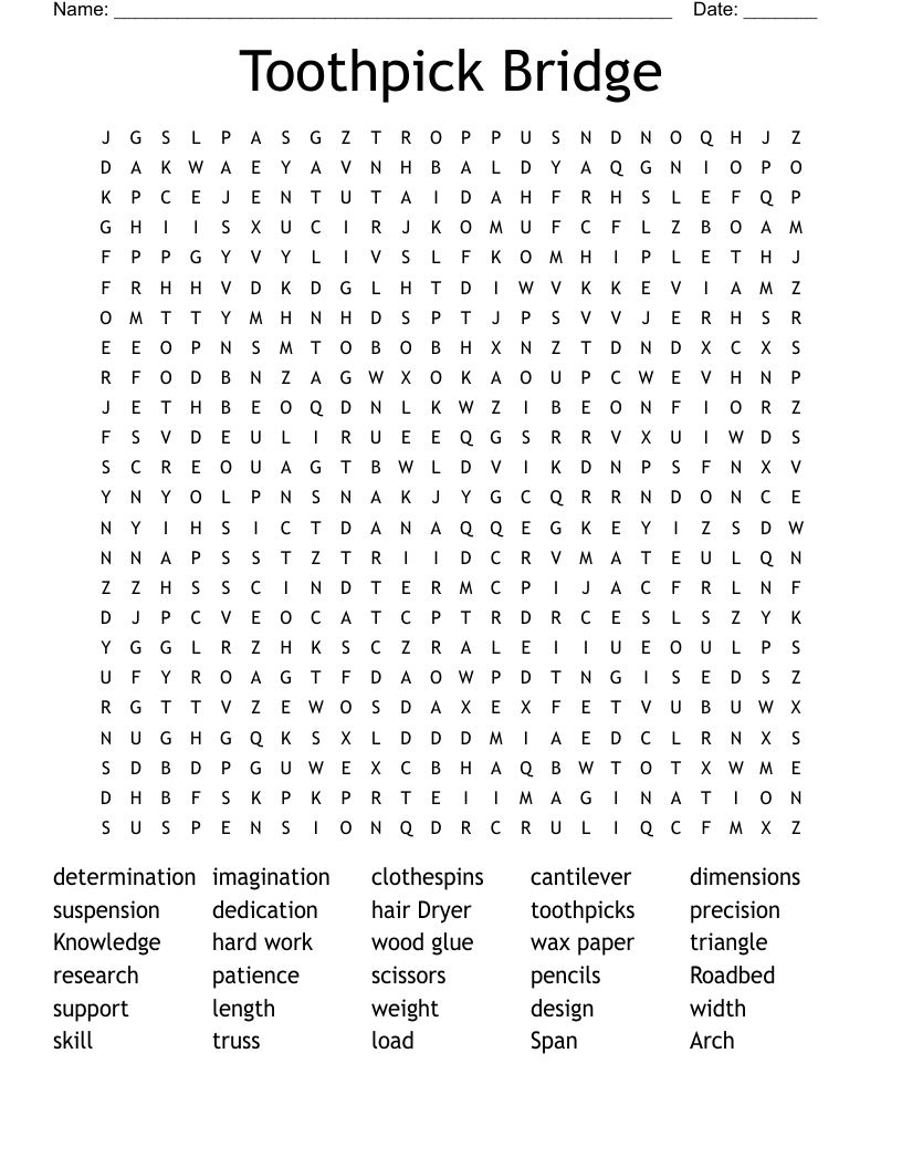Toothpick Bridge  Word Search