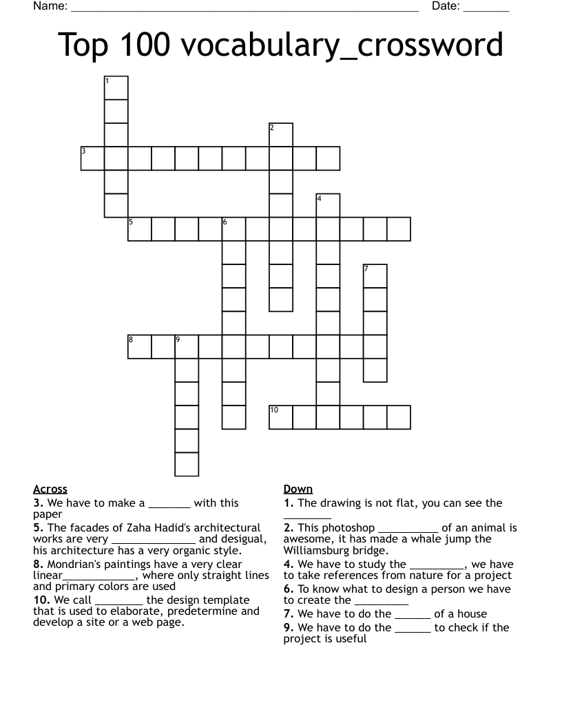 Top 100 vocabulary_crossword