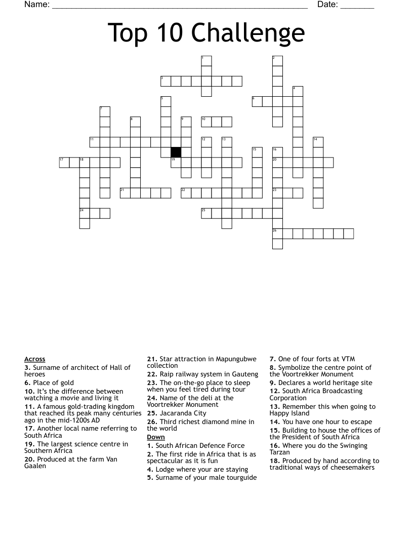 Top 10 Challenge Crossword