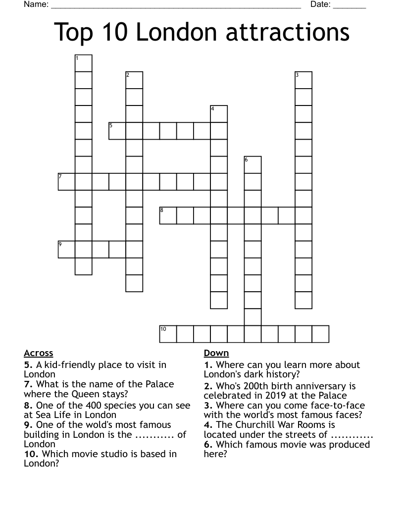 Top 10 London attractions Crossword
