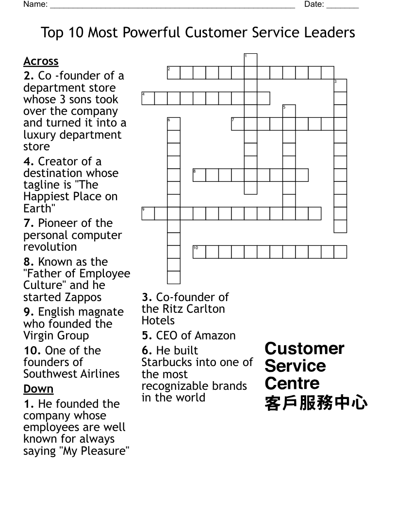 Top 10 Most Powerful Customer Service Leaders Crossword
