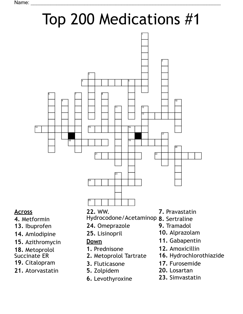 Top 200 Medications #1 Crossword