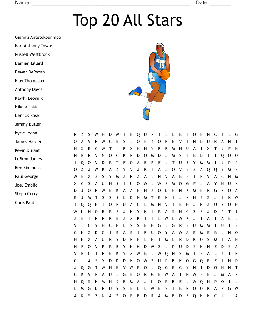 Top 20 All Stars Word Search