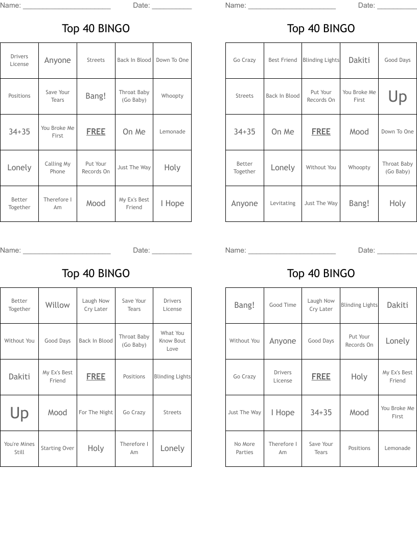 Top 40 BINGO