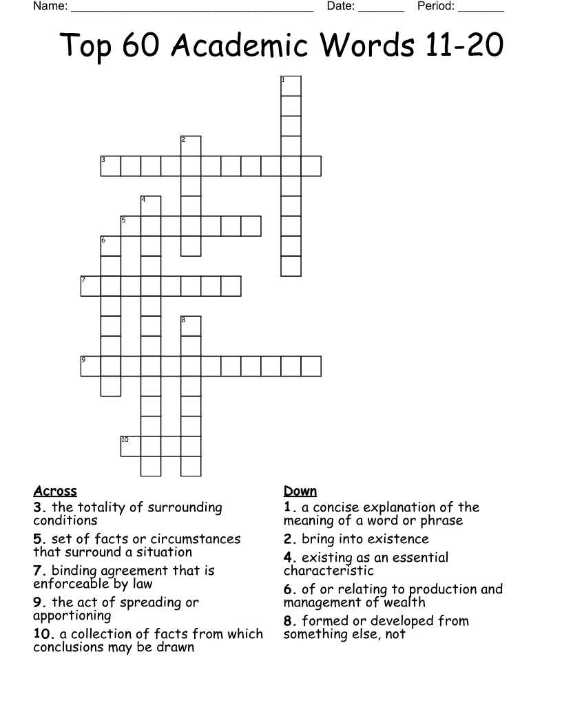 Top 60 Academic Words 11-20 Crossword